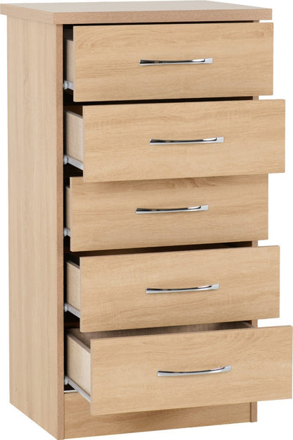 Nevada 5 Drawer Narrow Chest – Multiple Finishes