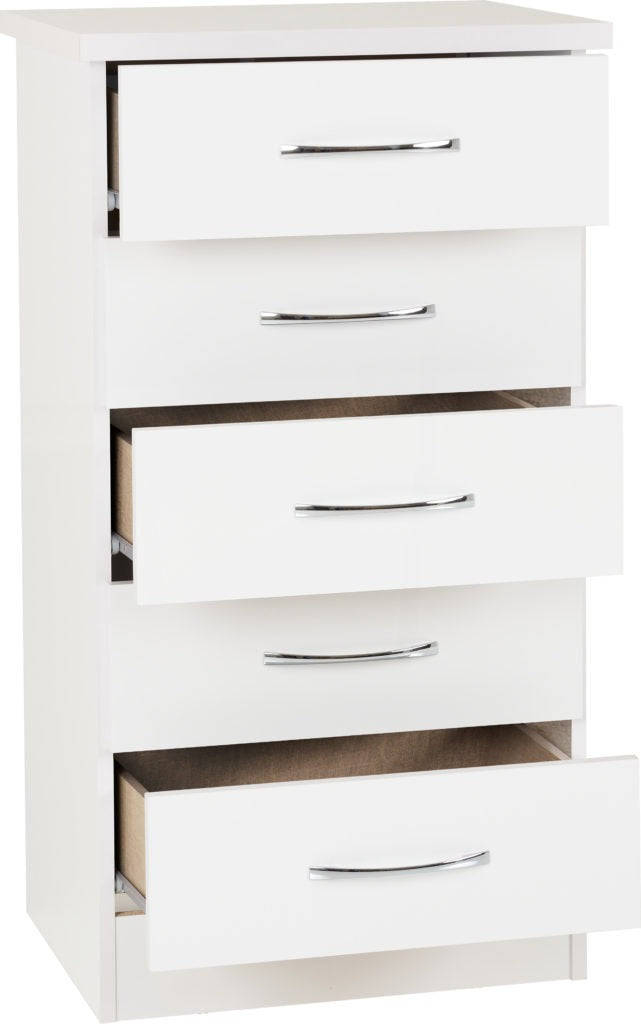 Nevada 5 Drawer Narrow Chest – Multiple Finishes