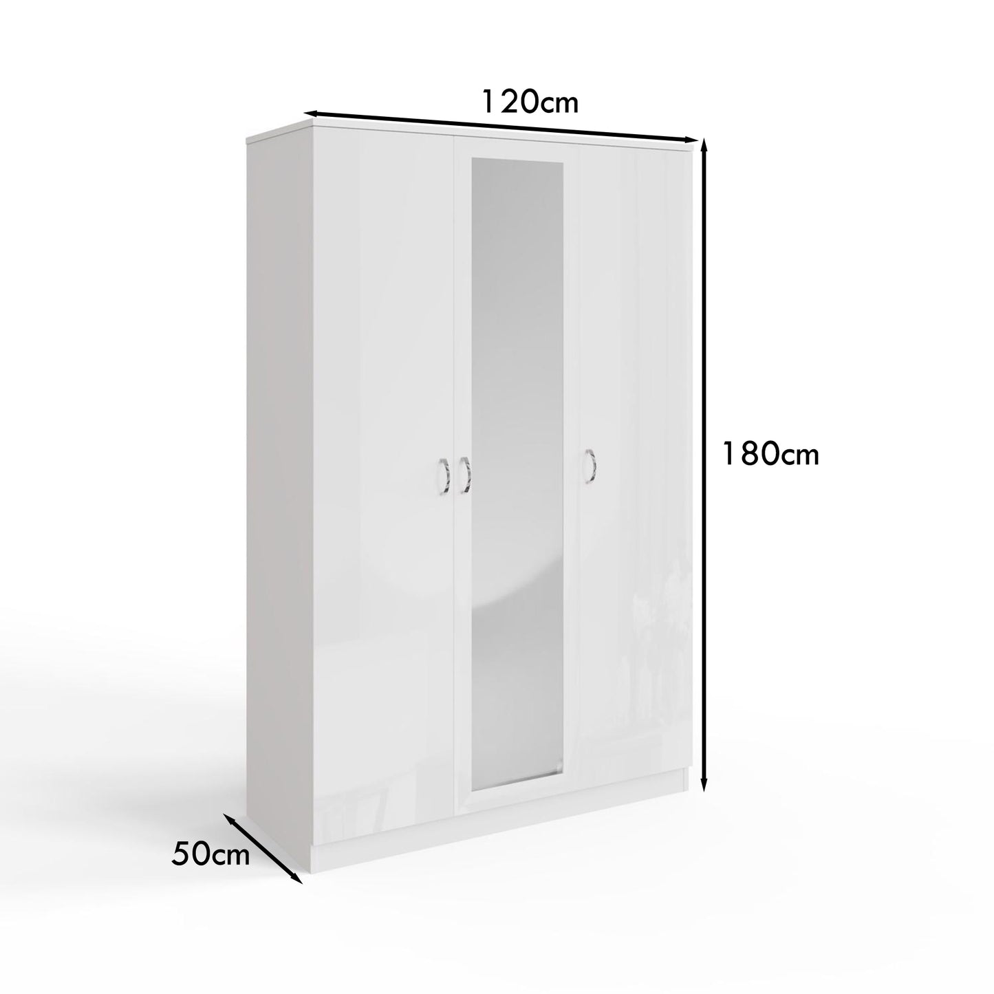 Chilton 3 Door Wardrobe With Mirror - White Gloss Front