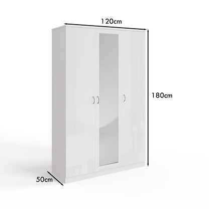 Chilton 3 Door Wardrobe With Mirror - White Gloss Front