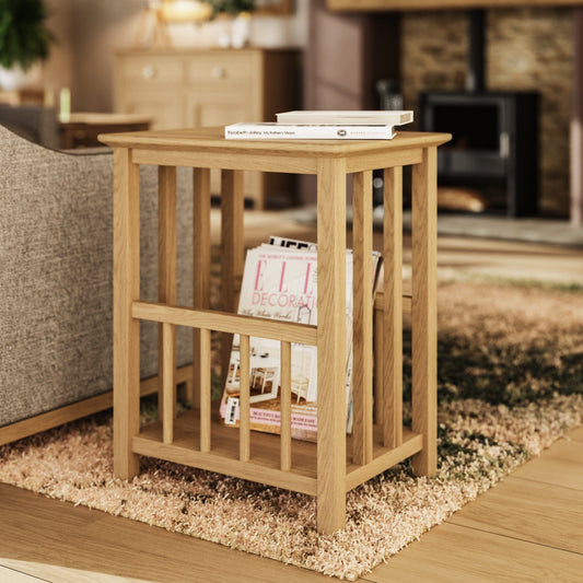 Taberno Oak Magazine Rack Turntable Stand Natural Oak