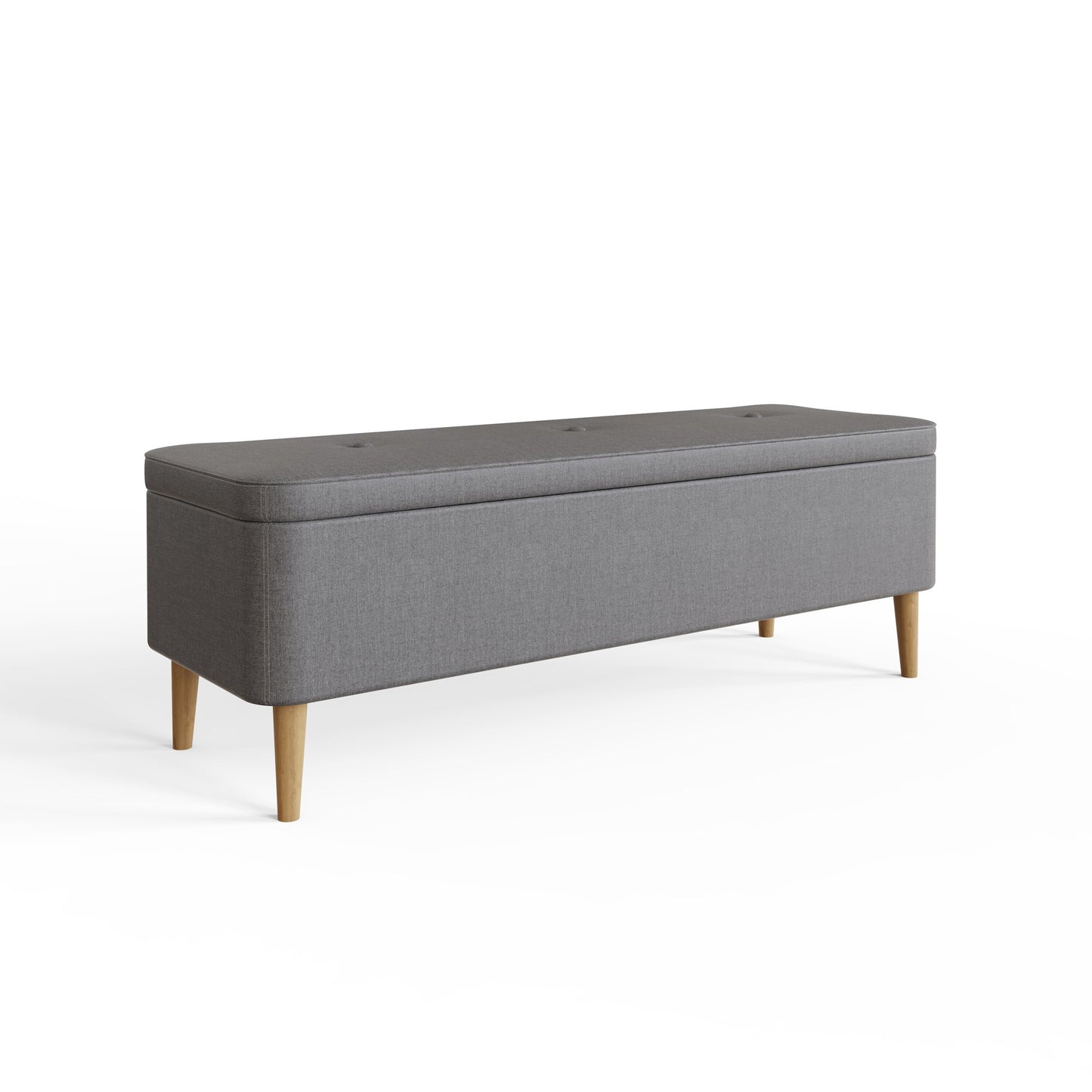 Grey Linen Ottoman Storage Bench With Solid Wooden Legs