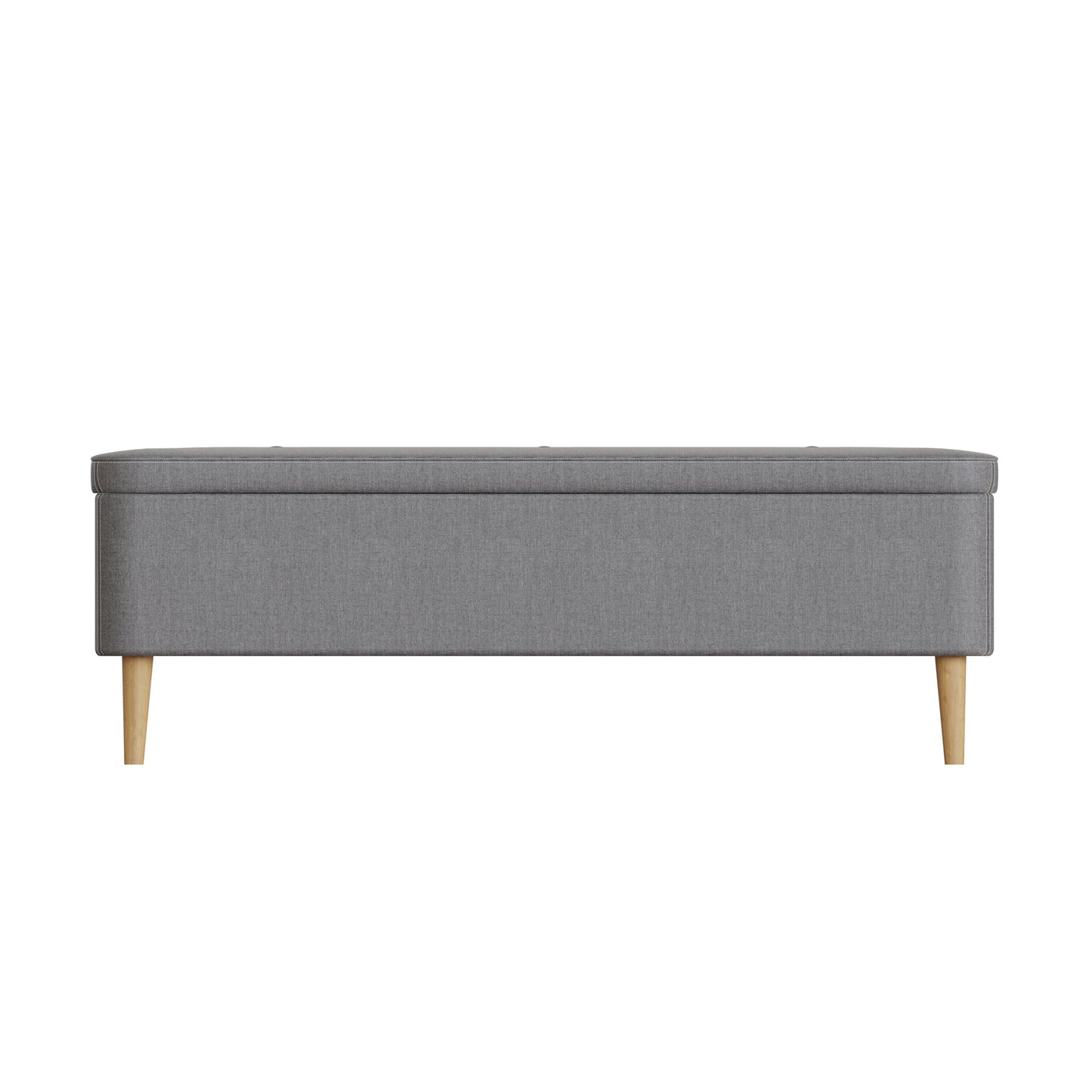 Grey Linen Ottoman Storage Bench With Solid Wooden Legs