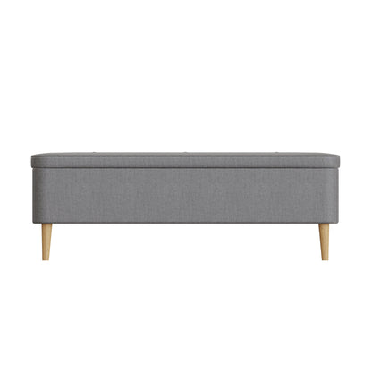 Grey Linen Ottoman Storage Bench With Solid Wooden Legs