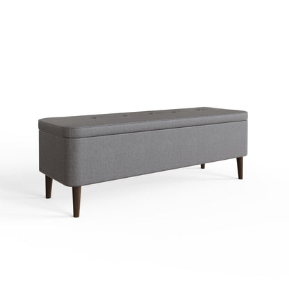 Grey Linen Ottoman Storage Bench With Solid Wooden Legs