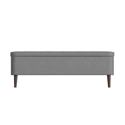 Grey Linen Ottoman Storage Bench With Solid Wooden Legs
