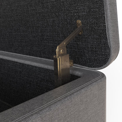 Grey Linen Ottoman Storage Bench With Solid Wooden Legs
