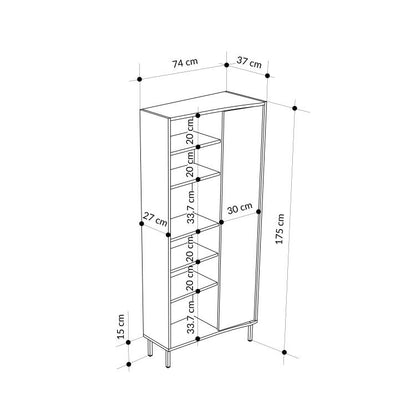 Frem Curved 5 Tier Tall Bookcase with 1 Door – Ash Green – 175.5 cm