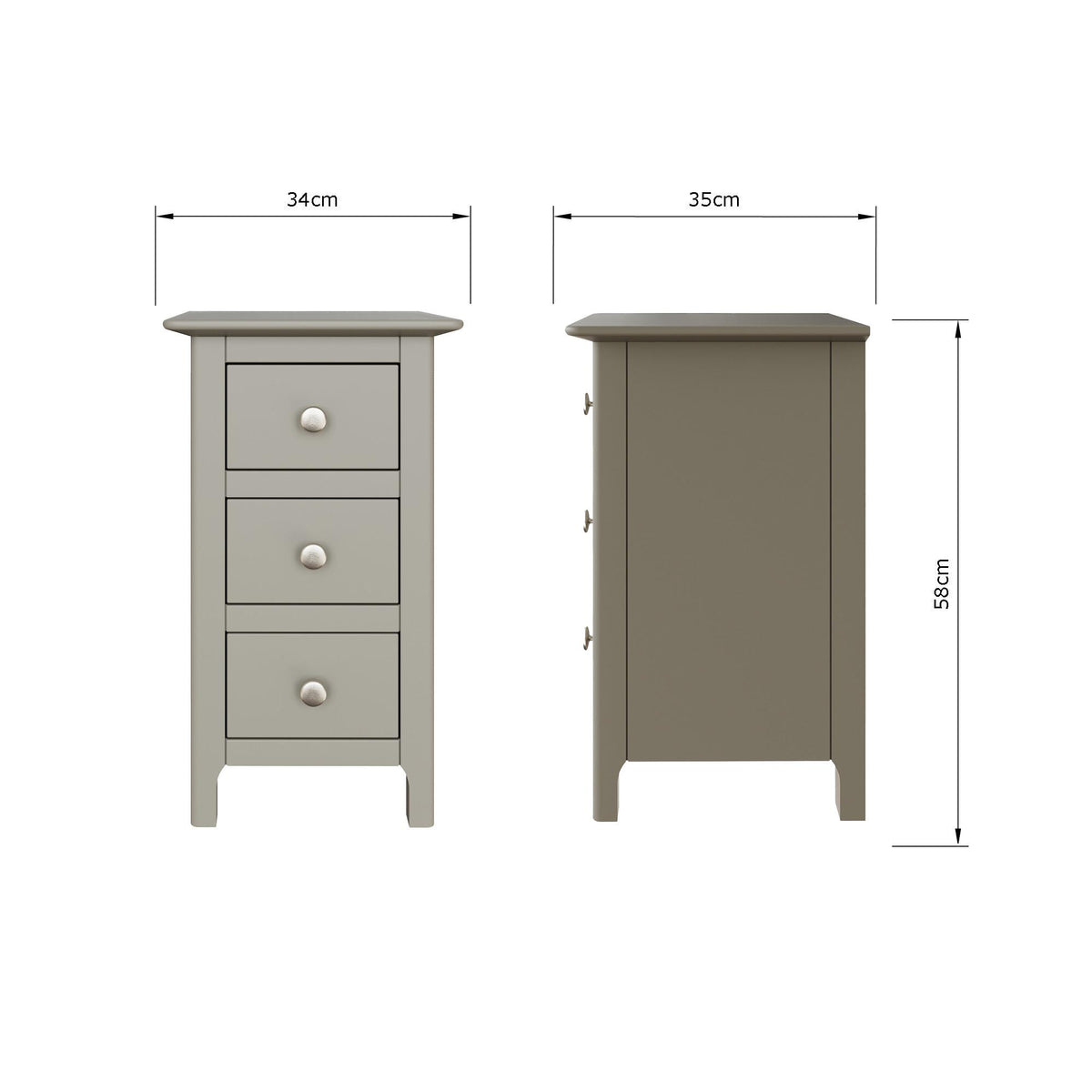 Palma 3 Drawer Bedside Cabinet Pale Grey