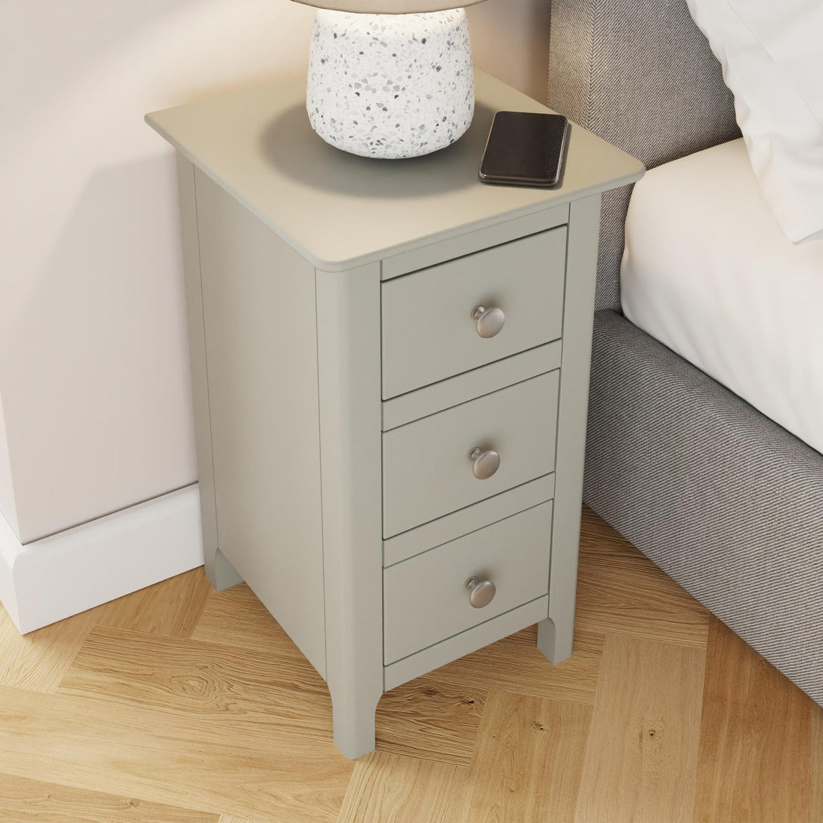Palma 3 Drawer Bedside Cabinet Pale Grey