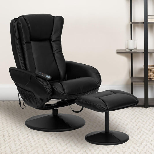 Black Leathersoft Massage Reclining Armchair and Footstool