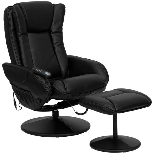 Black Leathersoft Massage Reclining Armchair and Footstool