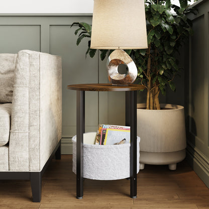 Industrial Design Side Table With Cream Fabric Storage Base