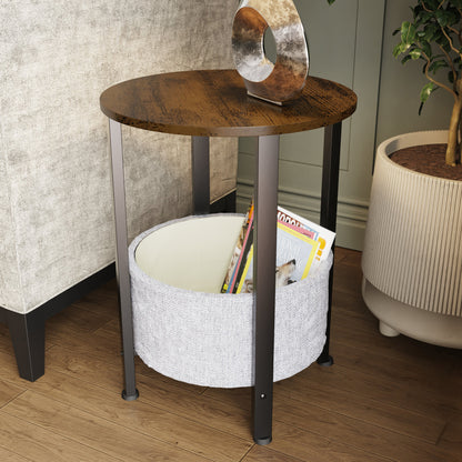 Industrial Design Side Table With Cream Fabric Storage Base