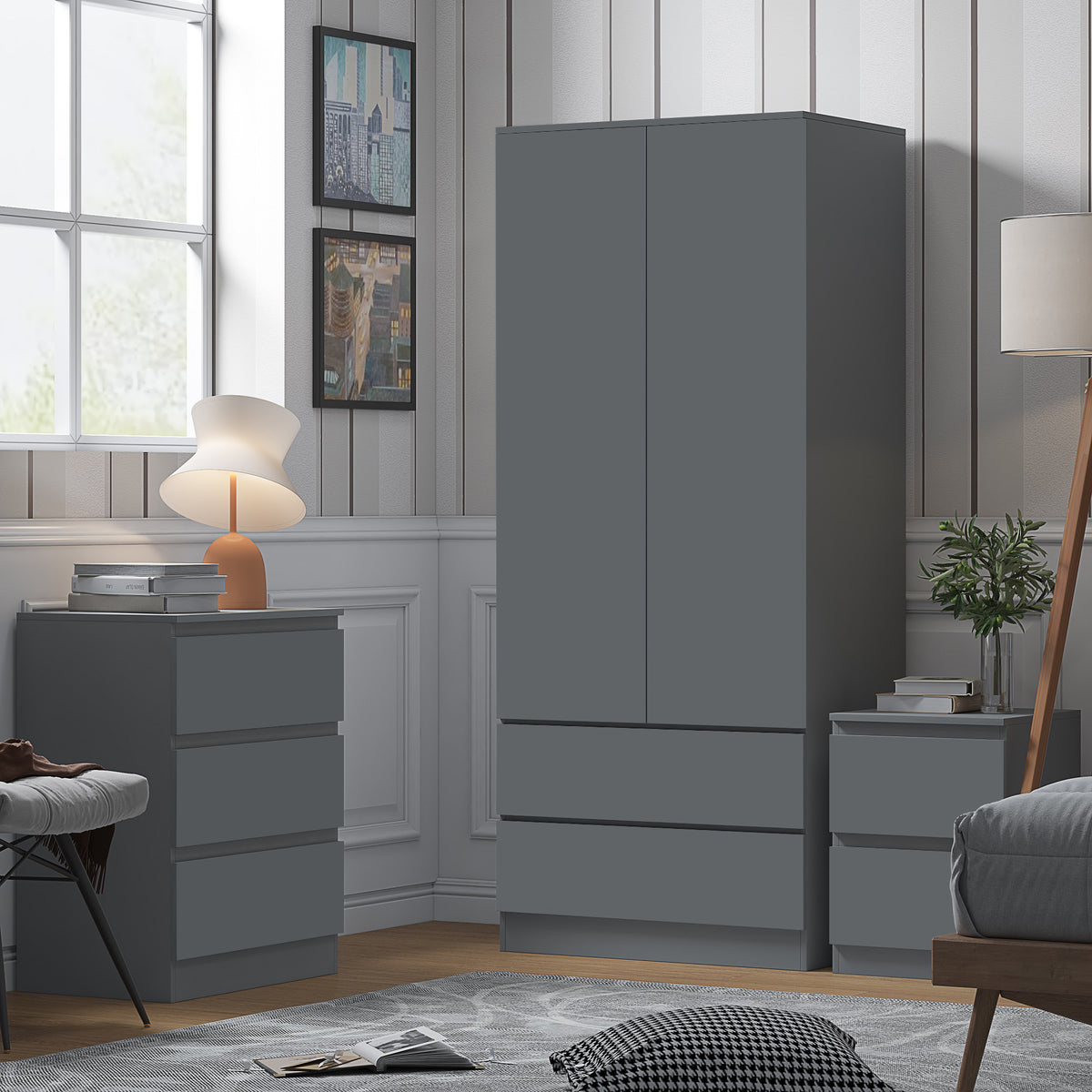 Stora 2 Door 2 Drawer Combination Wardrobe - Matt Dark Grey