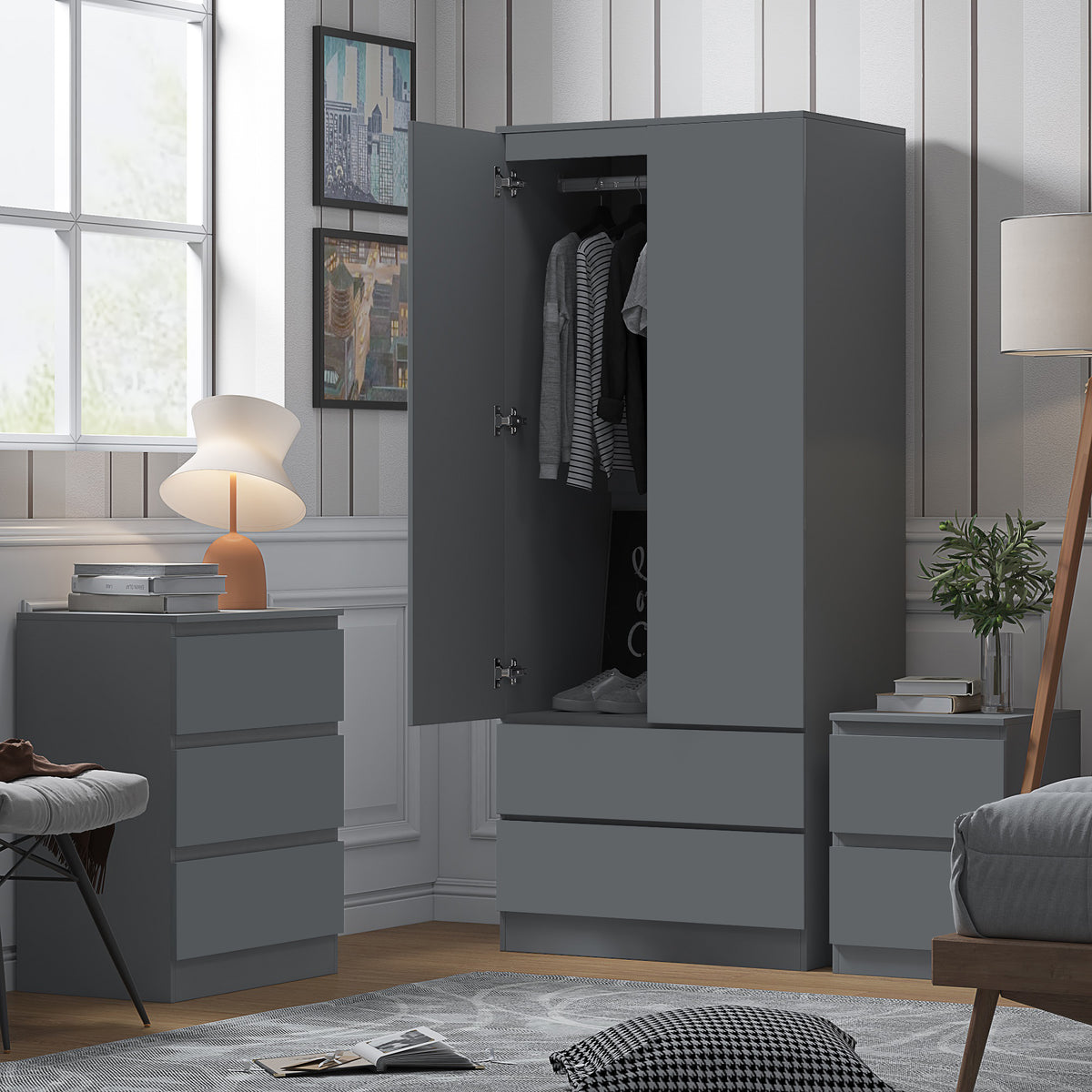 Stora 2 Door 2 Drawer Combination Wardrobe - Matt Dark Grey