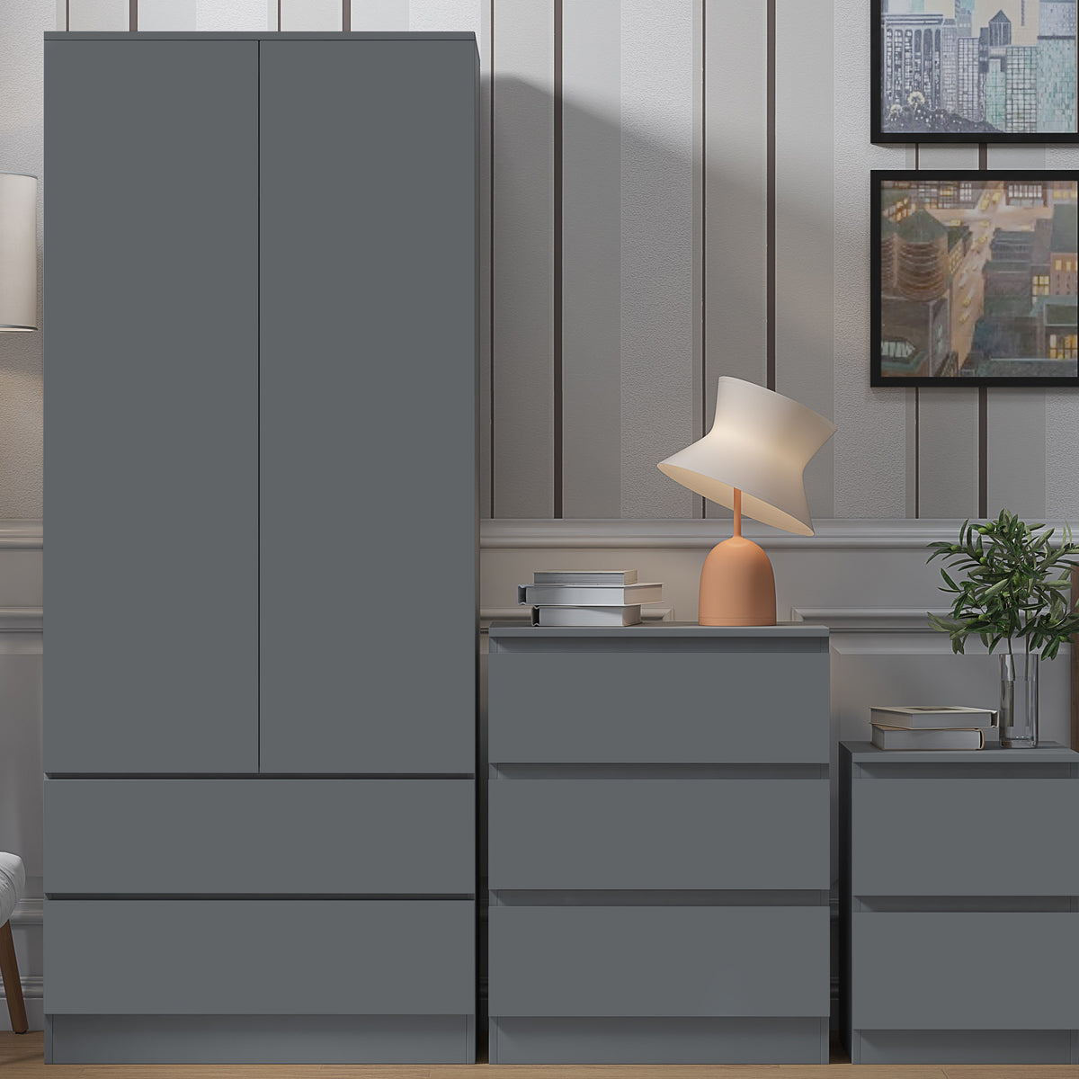 Stora 2 Door 2 Drawer Combination Wardrobe - Matt Dark Grey