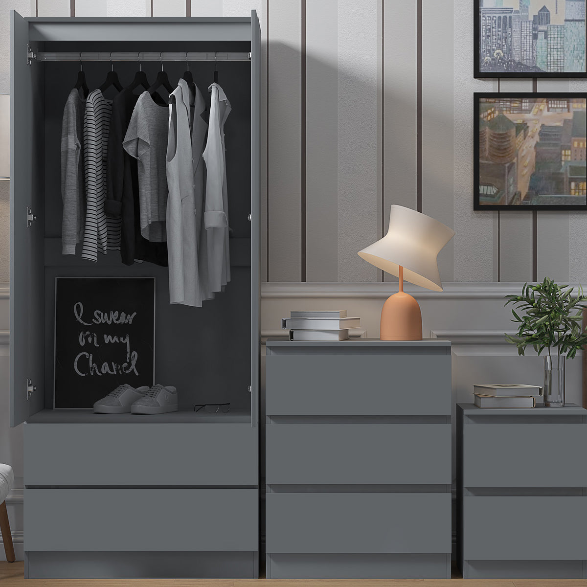 Stora 2 Door 2 Drawer Combination Wardrobe - Matt Dark Grey