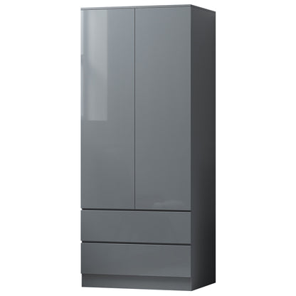 Stora 2 Door 2 Drawer Combination Wardrobe - Grey Gloss Front