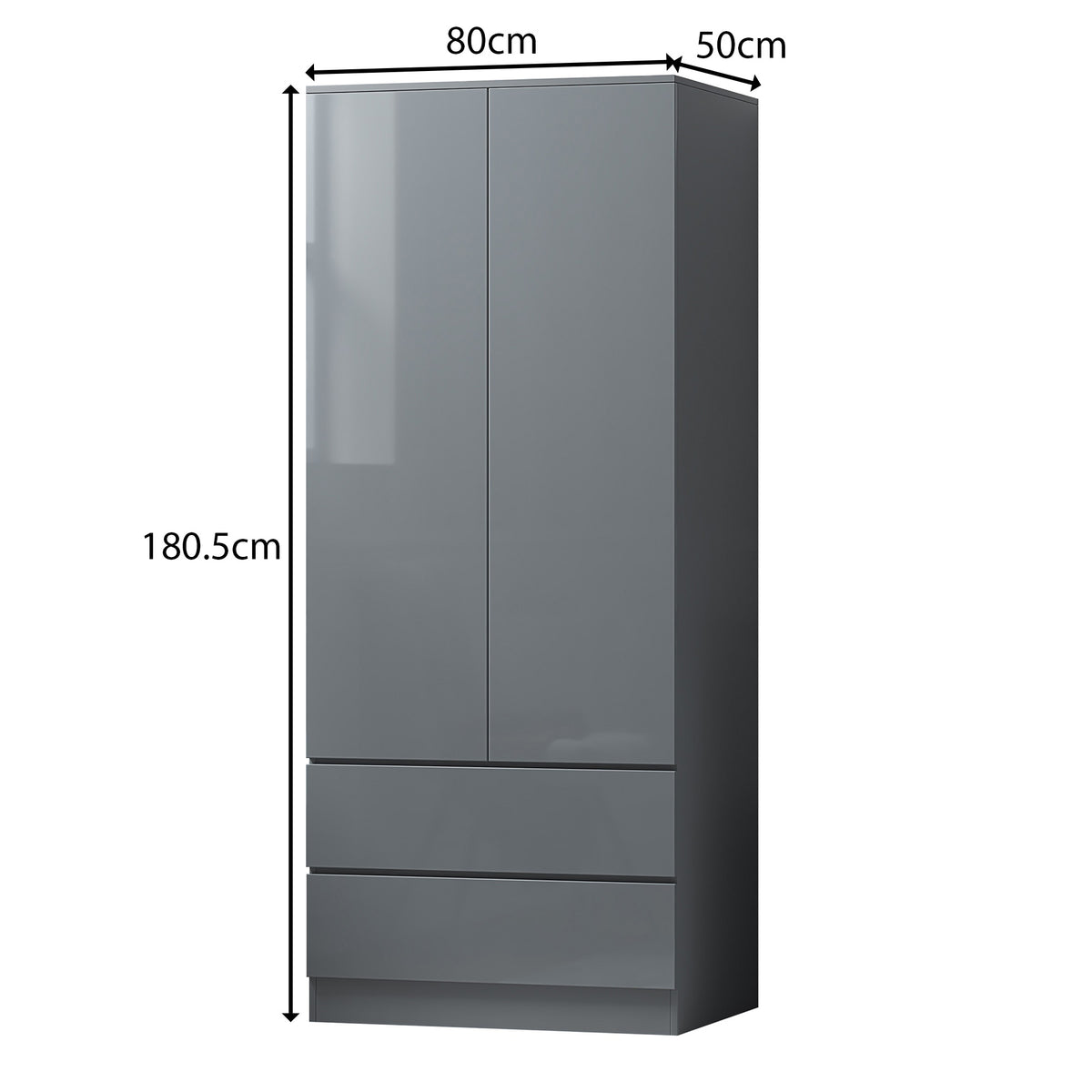 Stora 2 Door 2 Drawer Combination Wardrobe - Grey Gloss Front