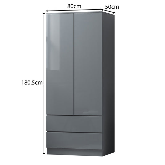 Stora 2 Door 2 Drawer Combination Wardrobe - Grey Gloss Front