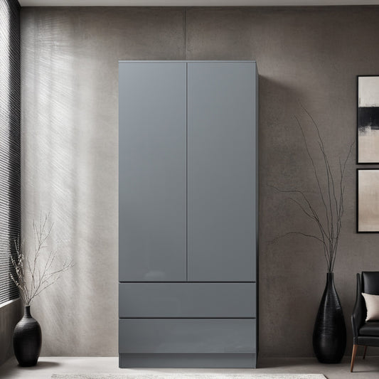 Stora 2 Door 2 Drawer Combination Wardrobe - Grey Gloss Front