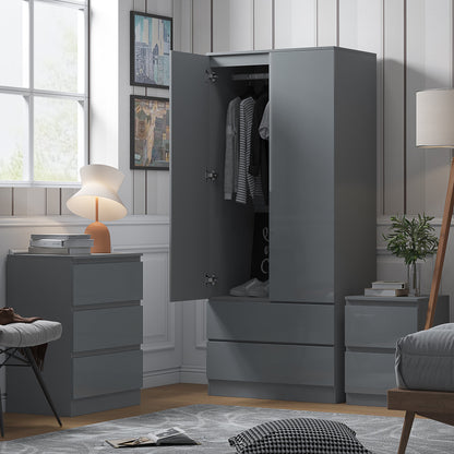 Stora 2 Door 2 Drawer Combination Wardrobe - Grey Gloss Front