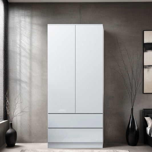 Stora 2 Door 2 Drawer Combination Wardrobe - White Gloss Front