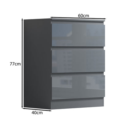 Stora 3 Drawer Chest of Drawers - Grey Gloss Front