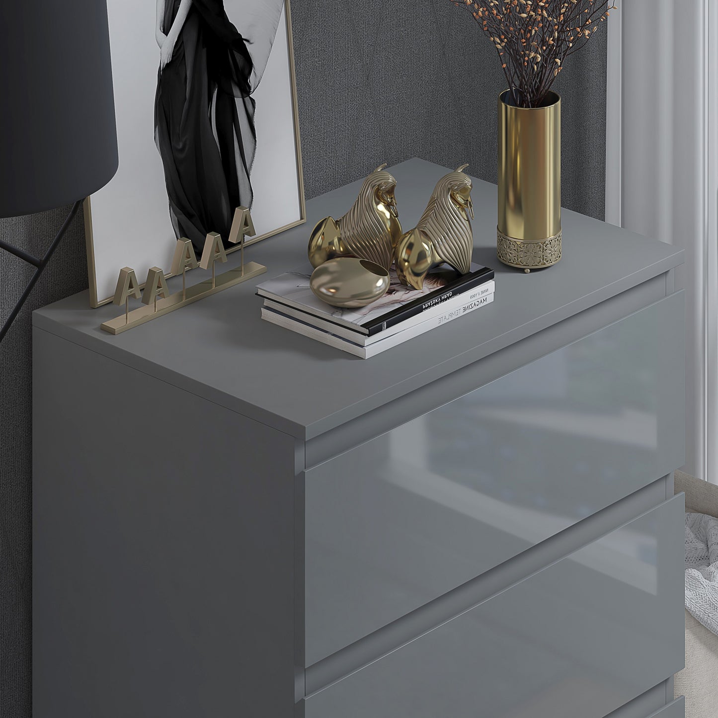 Stora 3 Drawer Chest of Drawers - Grey Gloss Front