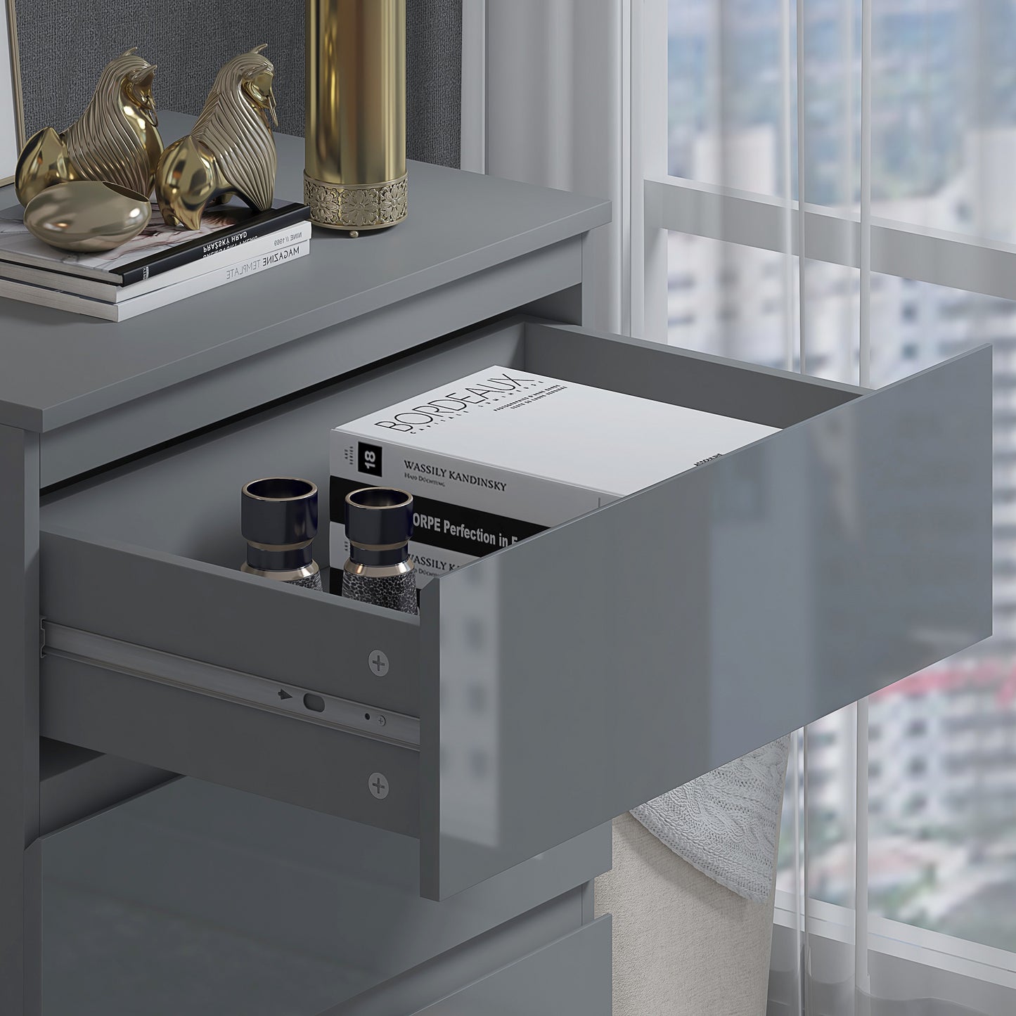 Stora 3 Drawer Chest of Drawers - Grey Gloss Front