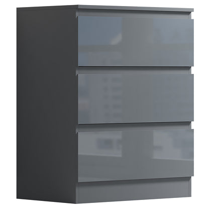 Stora 3 Drawer Chest of Drawers - Grey Gloss Front