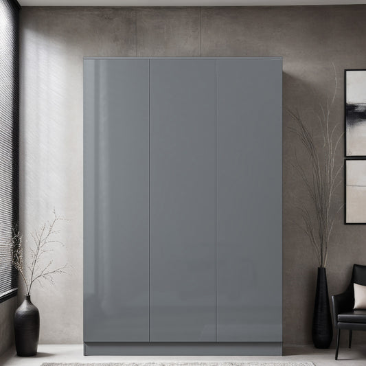 Stora 3 Door Wardrobe - Grey Gloss Front