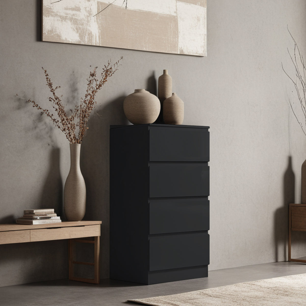 Stora 4 Drawer Chest of Drawers - Black Gloss Front