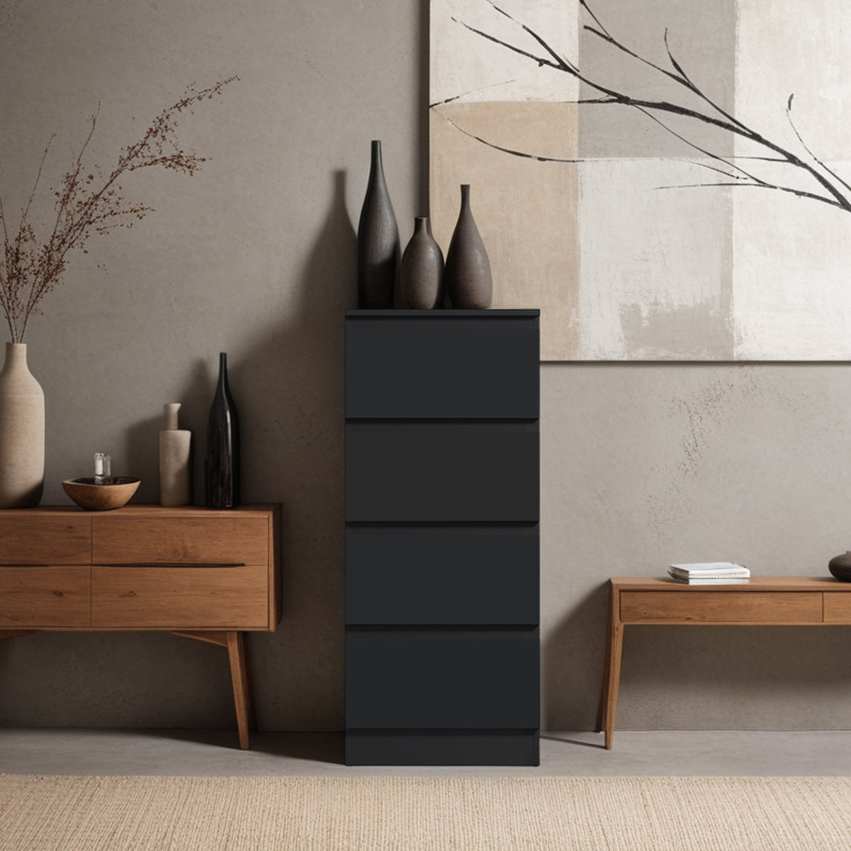 Stora 4 Drawer Chest of Drawers - Black Gloss Front