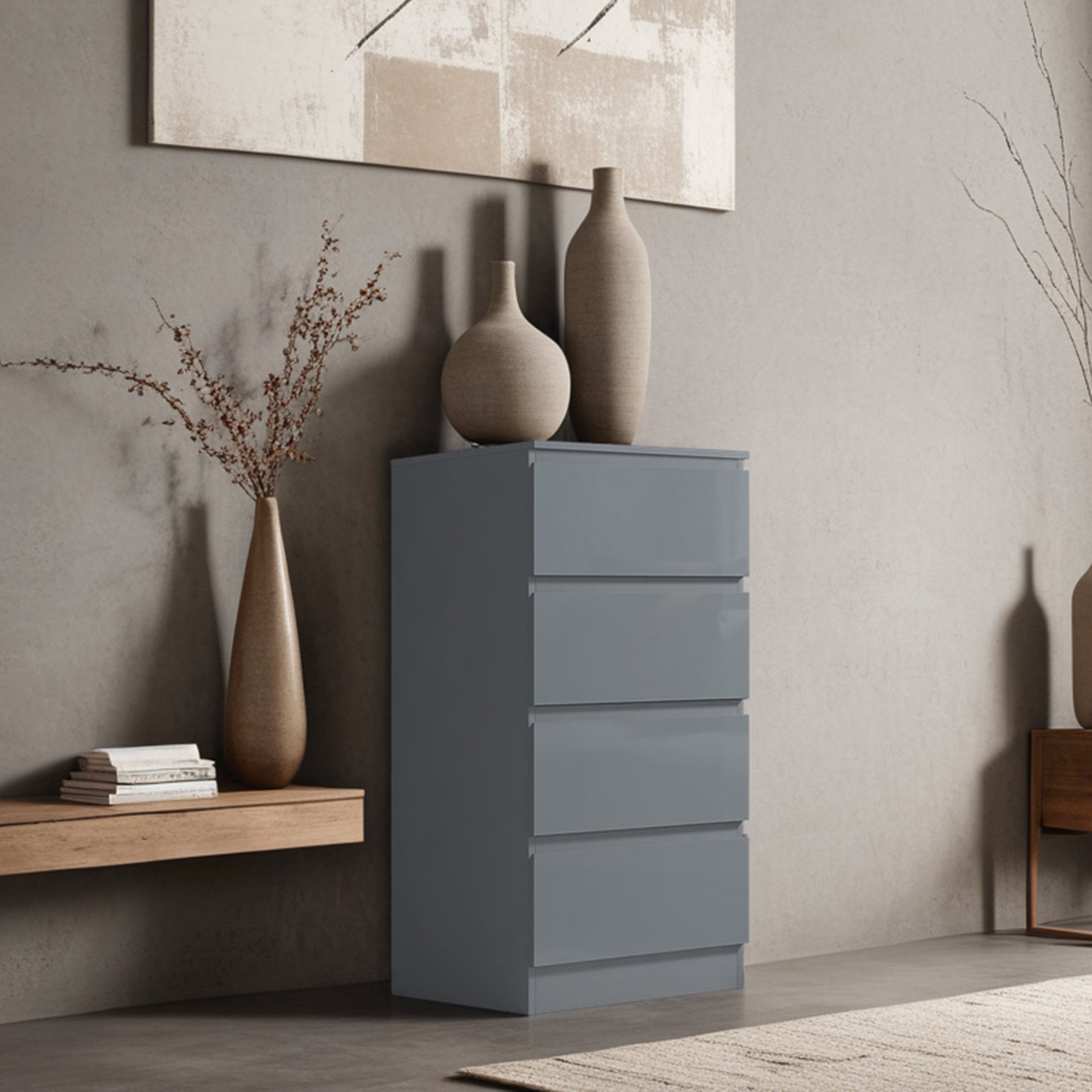 Stora 4 Drawer Chest of Drawers - Grey Gloss Front