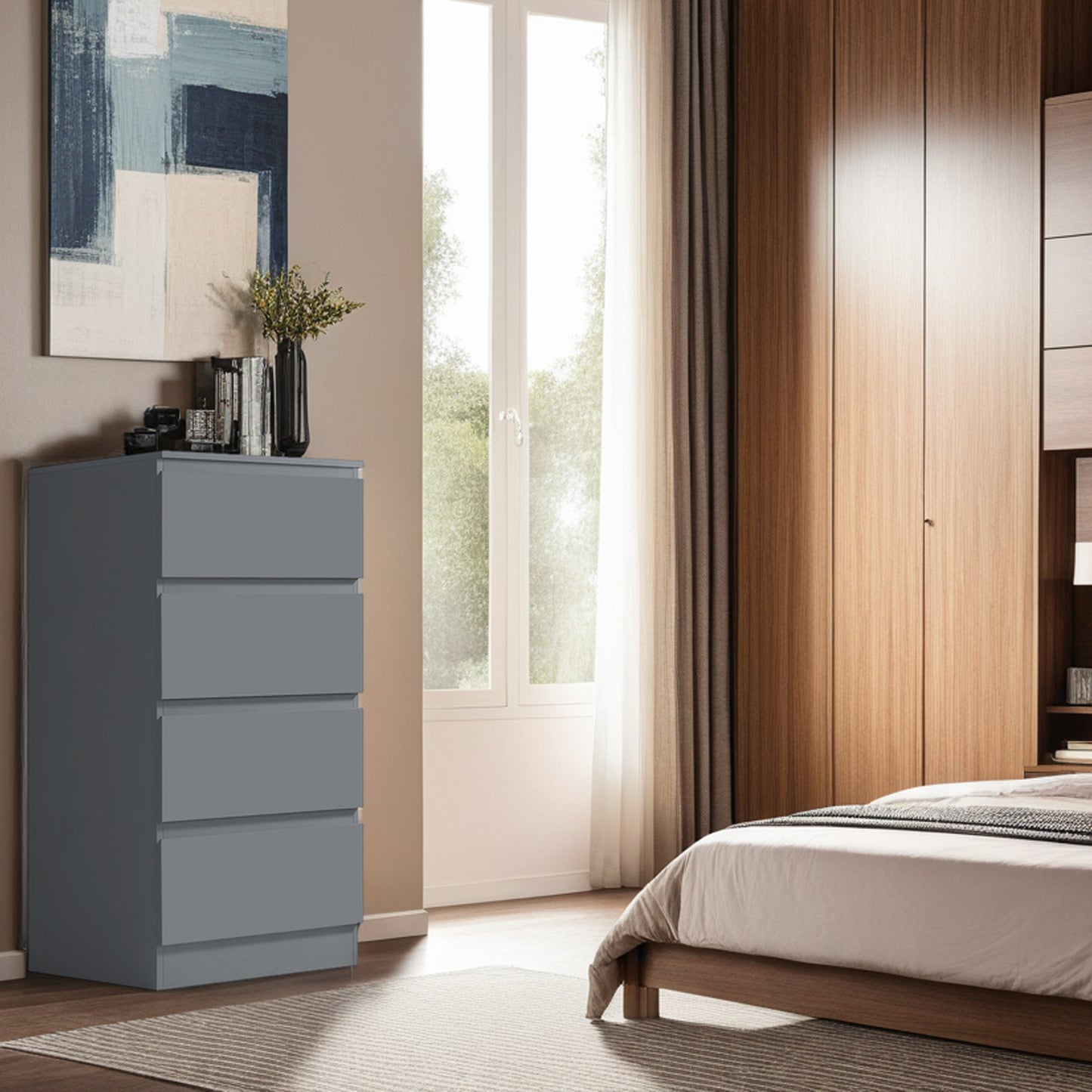 Stora 4 Drawer Chest of Drawers - Grey Gloss Front