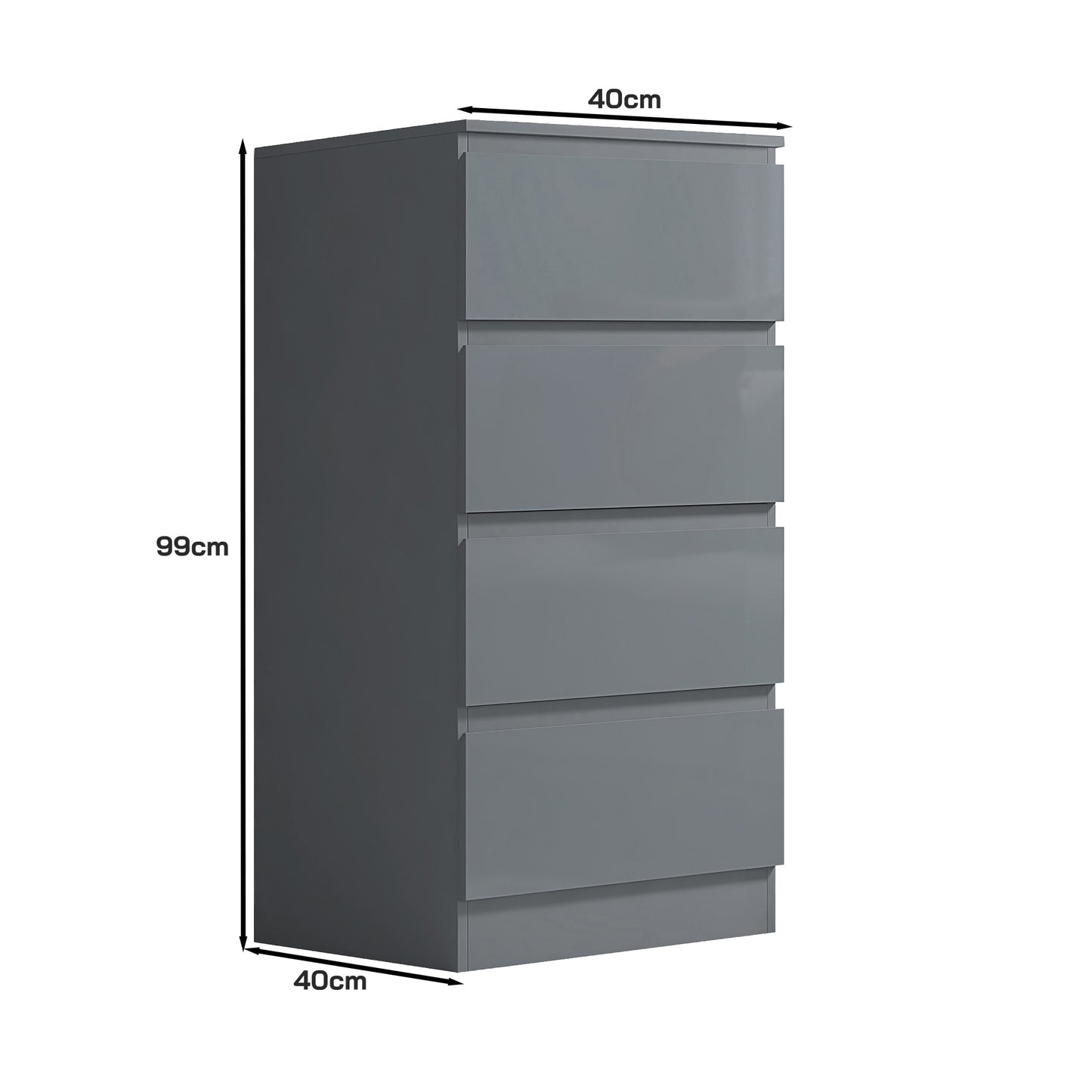 Stora 4 Drawer Chest of Drawers - Grey Gloss Front