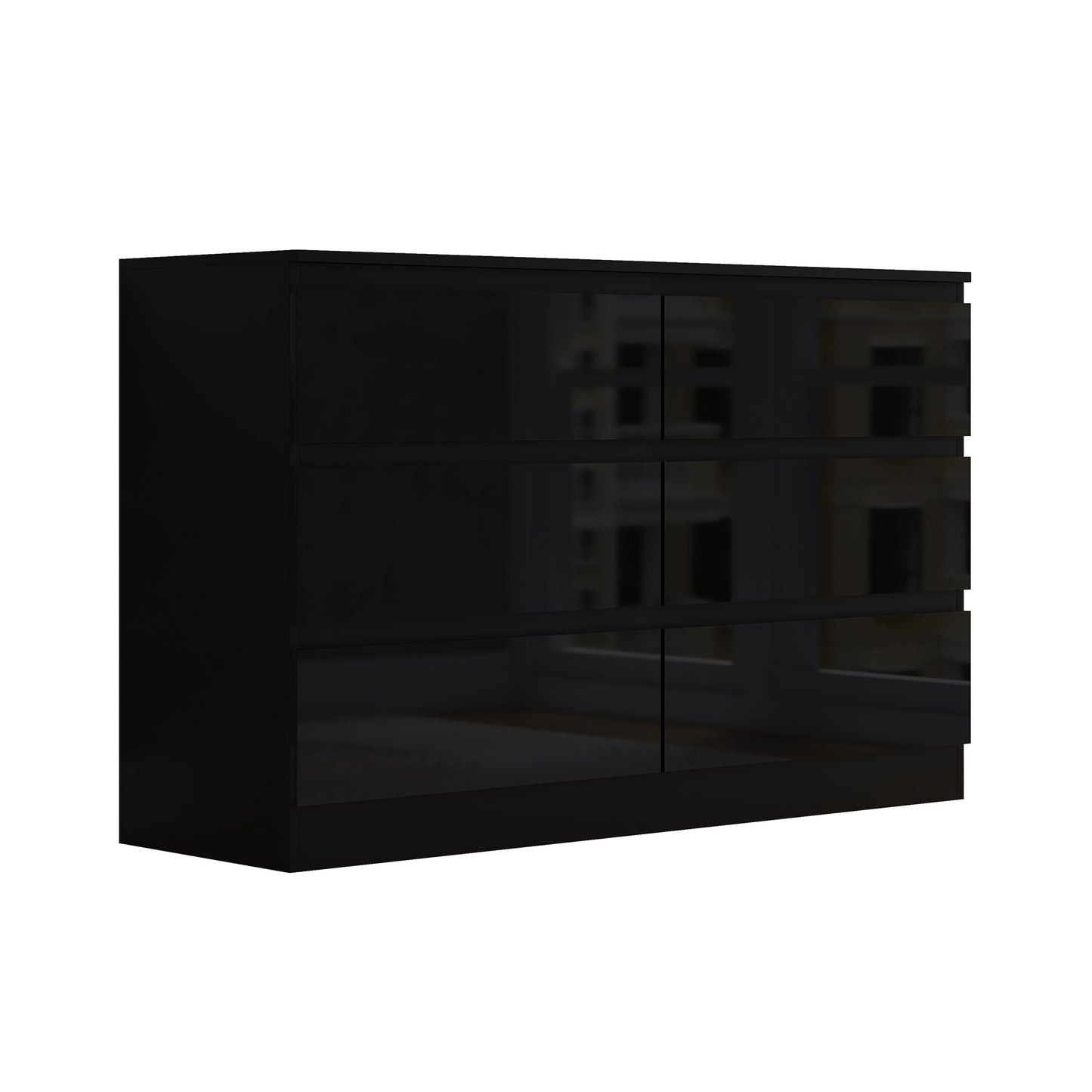 Stora 6 Drawer Wide 3+3 Chest Of Drawers - Black Gloss Front