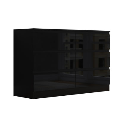 Stora 6 Drawer Wide 3+3 Chest Of Drawers - Black Gloss Front