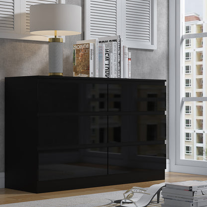 Stora 6 Drawer Wide 3+3 Chest Of Drawers - Black Gloss Front