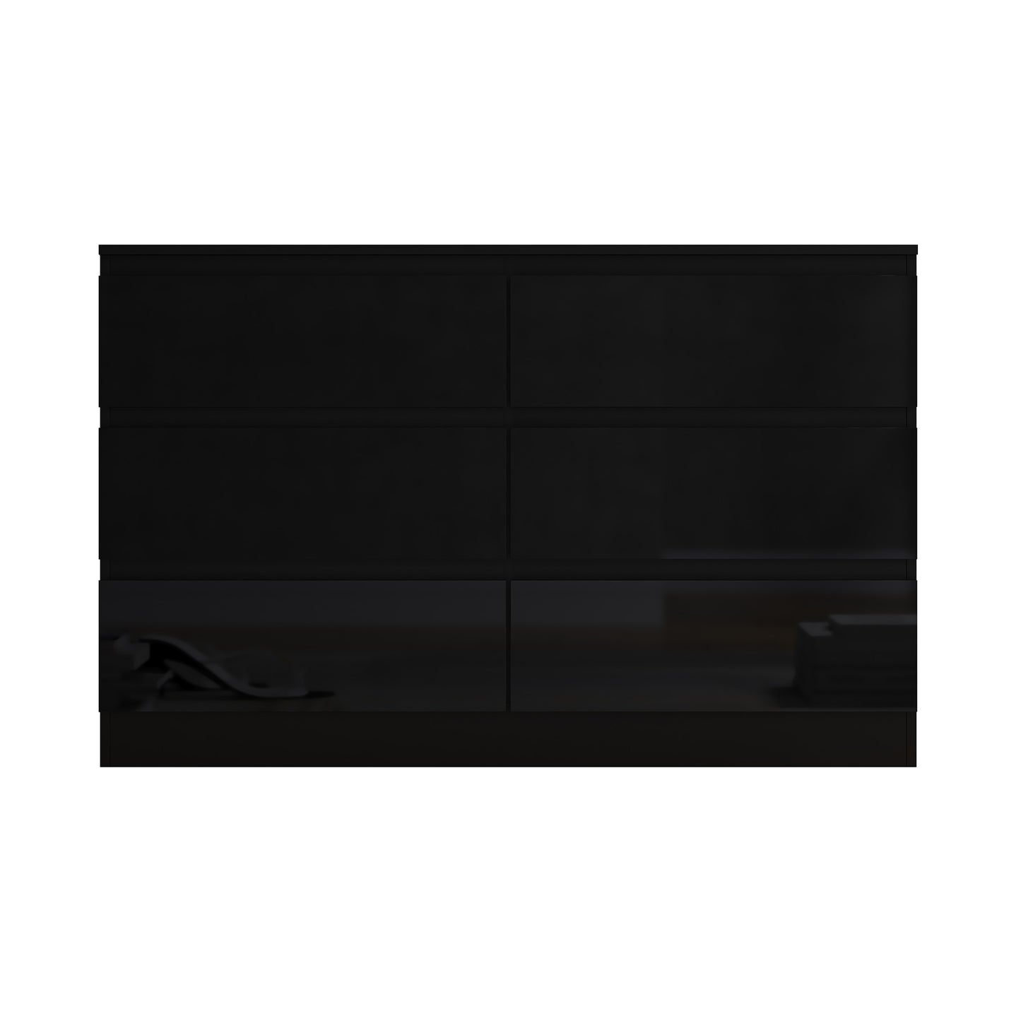 Stora 6 Drawer Wide 3+3 Chest Of Drawers - Black Gloss Front