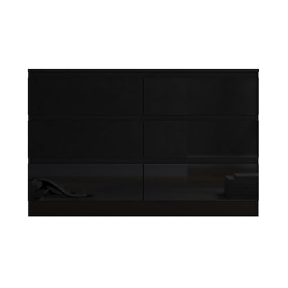Stora 6 Drawer Wide 3+3 Chest Of Drawers - Black Gloss Front