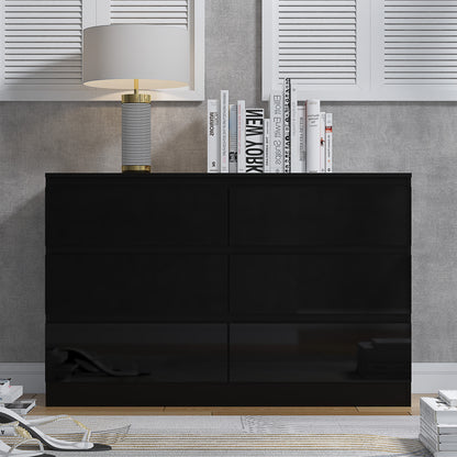 Stora 6 Drawer Wide 3+3 Chest Of Drawers - Black Gloss Front
