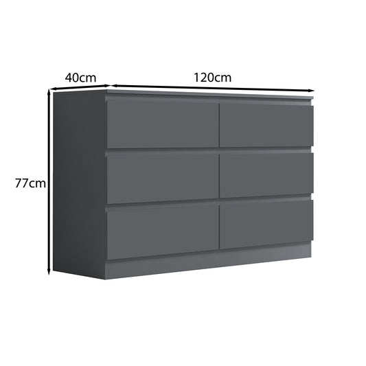 Stora 6 Drawer Wide 3+3 Chest Of Drawers - Matt Dark Grey