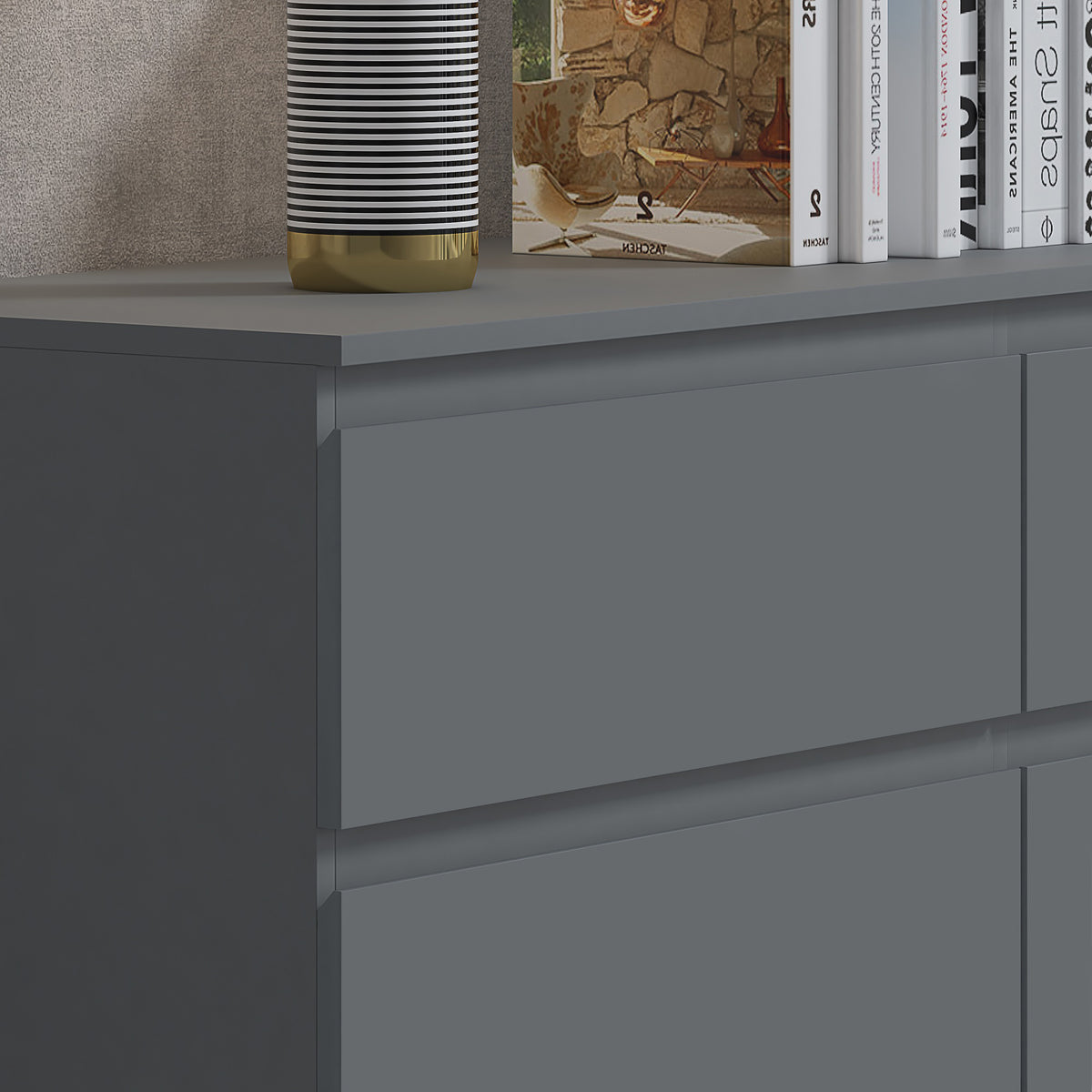 Stora 6 Drawer Wide 3+3 Chest Of Drawers - Matt Dark Grey