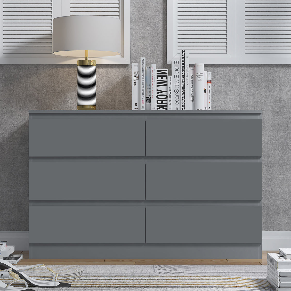 Stora 6 Drawer Wide 3+3 Chest Of Drawers - Matt Dark Grey