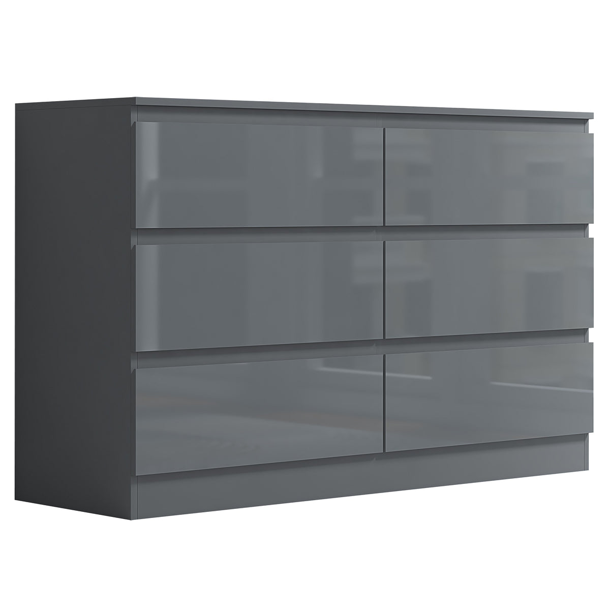 Stora 6 Drawer Wide 3+3 Chest Of Drawers - Grey Gloss Front