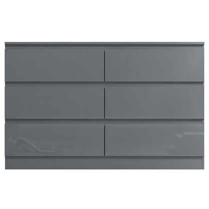 Stora 6 Drawer Wide 3+3 Chest Of Drawers - Grey Gloss Front
