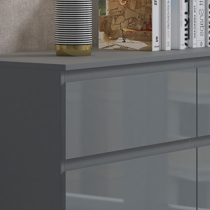 Stora 6 Drawer Wide 3+3 Chest Of Drawers - Grey Gloss Front